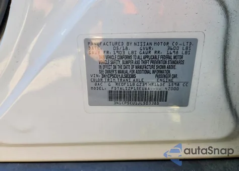 2018 Nissan Kicks S z USA, uszkodzony, nr VIN 3N1CP5CU1JL503385